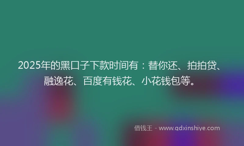 2025年的黑口子下款时间有：替你还、拍拍贷、融逸花、百度有钱花、小花钱包等。