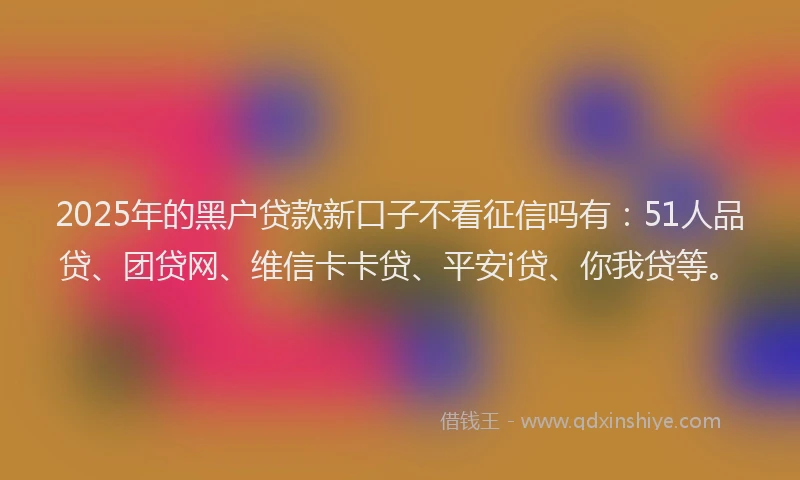 2025年的黑户贷款新口子不看征信吗有：51人品贷、团贷网、维信卡卡贷、平安i贷、你我贷等。