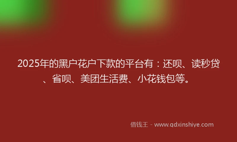 2025年的黑户花户下款的平台有：还呗、读秒贷、省呗、美团生活费、小花钱包等。