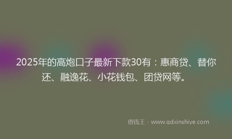 2025年的高炮口子最新下款30有：惠商贷、替你还、融逸花、小花钱包、团贷网等。
