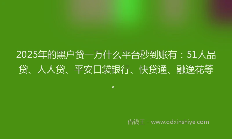 2025年的黑户贷一万什么平台秒到账有：51人品贷、人人贷、平安口袋银行、快贷通、融逸花等。