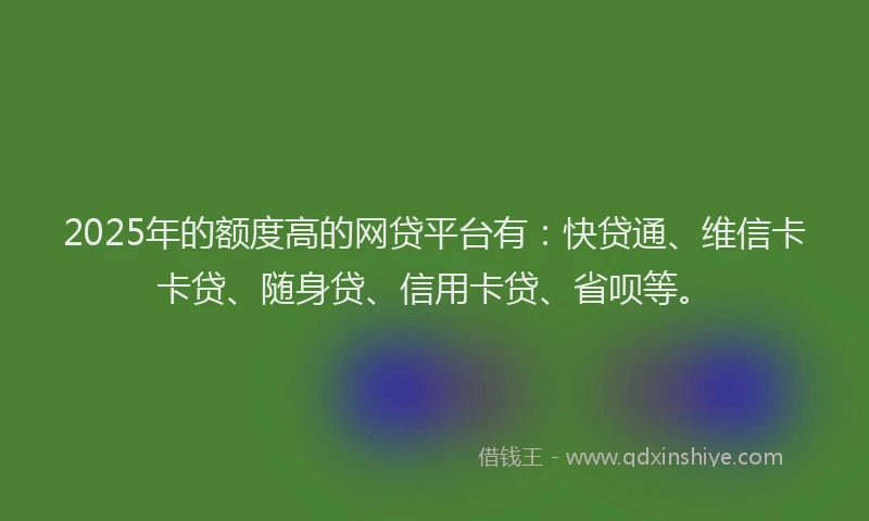 2025年的额度高的网贷平台有：快贷通、维信卡卡贷、随身贷、信用卡贷、省呗等。