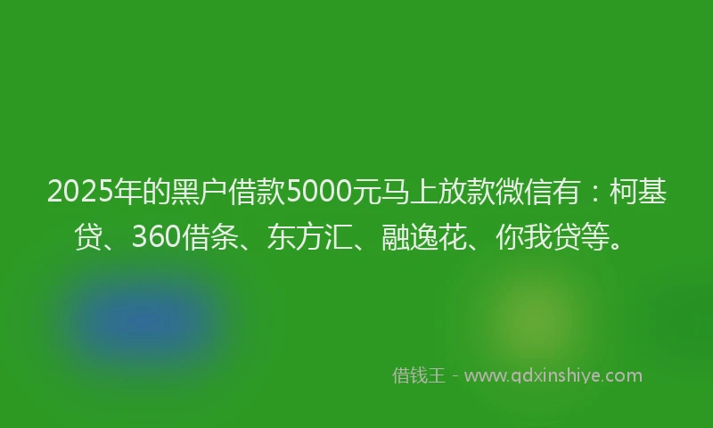 2025年的黑户借款5000元马上放款微信有：柯基贷、360借条、东方汇、融逸花、你我贷等。