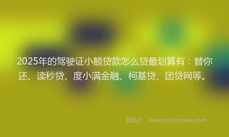 2025年的驾驶证小额贷款怎么贷最划算有：替你还、读秒贷、度小满金融、柯基贷、团贷网等。