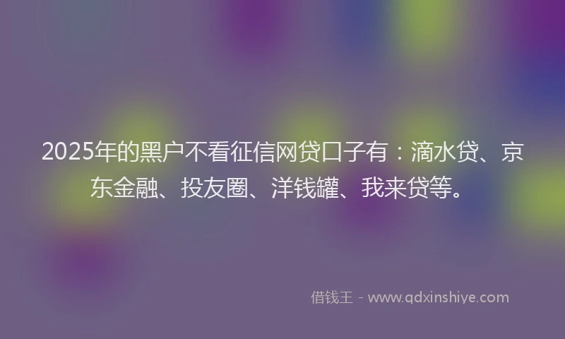 2025年的黑户不看征信网贷口子有：滴水贷、京东金融、投友圈、洋钱罐、我来贷等。
