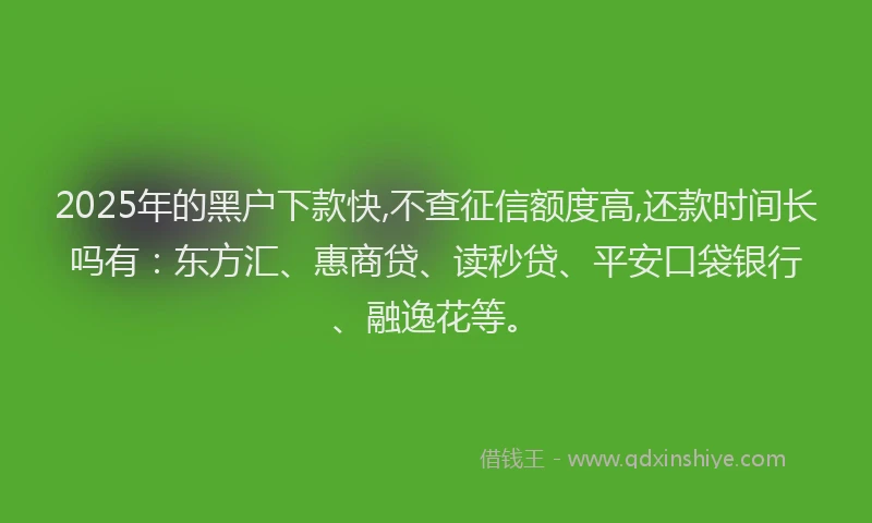 2025年的黑户下款快,不查征信额度高,还款时间长吗有：东方汇、惠商贷、读秒贷、平安口袋银行、融逸花等。