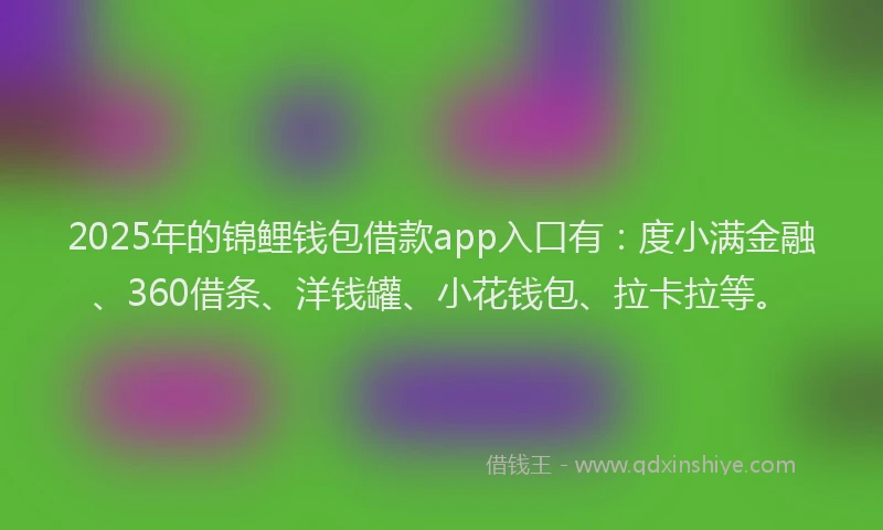 2025年的锦鲤钱包借款app入口有：度小满金融、360借条、洋钱罐、小花钱包、拉卡拉等。