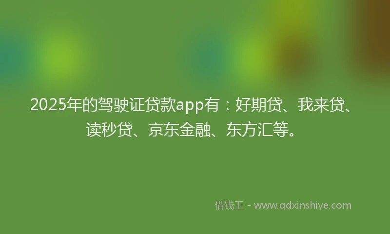 2025年的驾驶证贷款app有：好期贷、我来贷、读秒贷、京东金融、东方汇等。