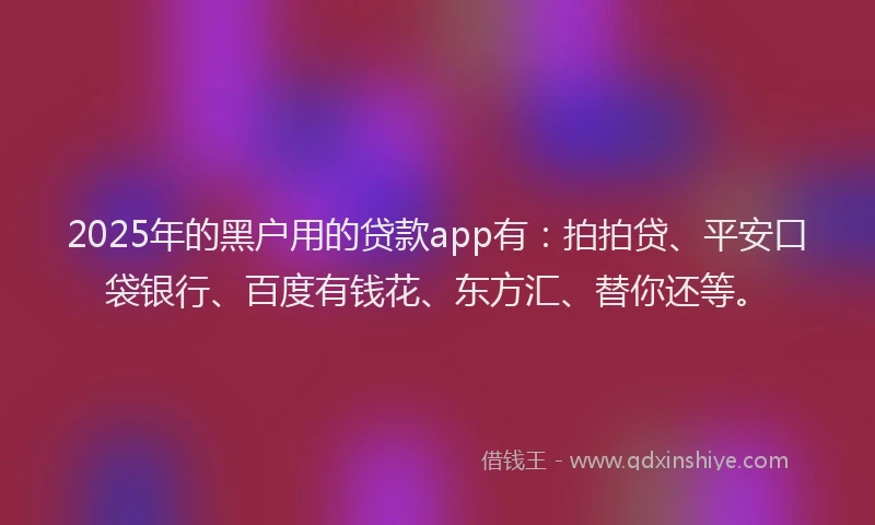 2025年的黑户用的贷款app有：拍拍贷、平安口袋银行、百度有钱花、东方汇、替你还等。