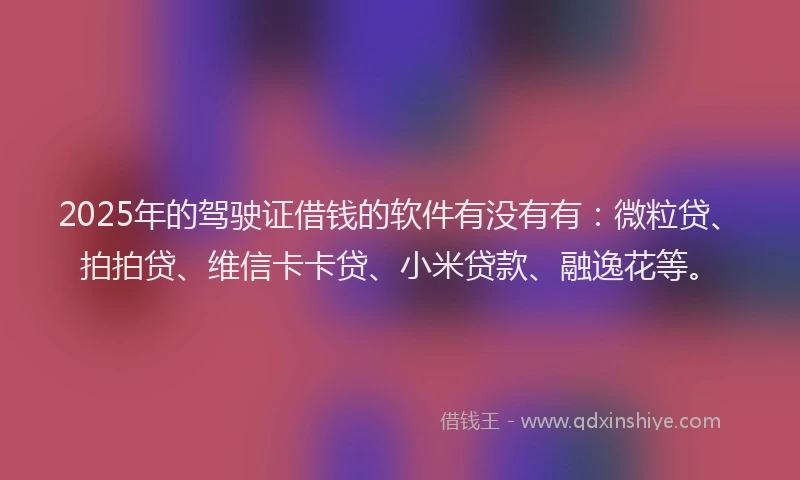 2025年的驾驶证借钱的软件有没有有：微粒贷、拍拍贷、维信卡卡贷、小米贷款、融逸花等。