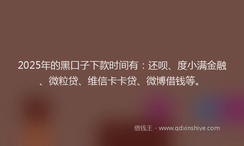 2025年的黑口子下款时间有：还呗、度小满金融、微粒贷、维信卡卡贷、微博借钱等。