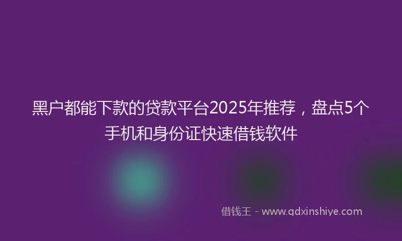 黑户都能下款的贷款平台2025年推荐，盘点5个手机和身份证快速借钱软件