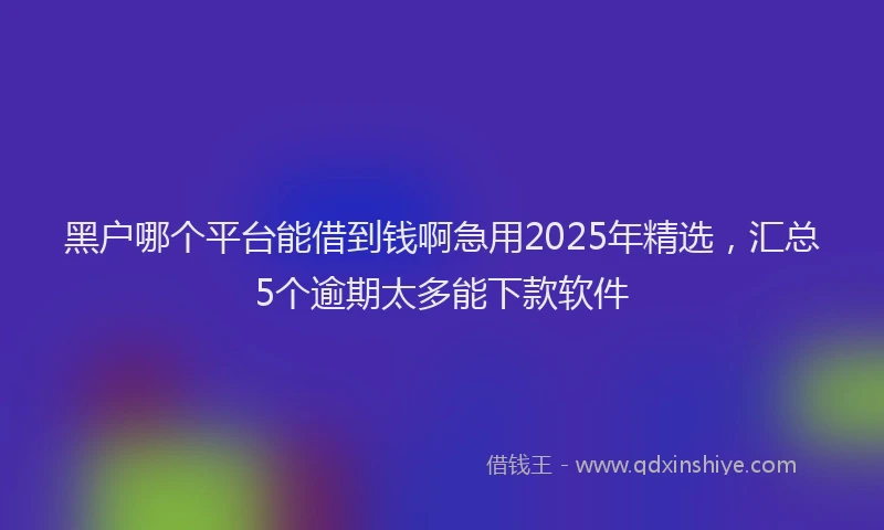 黑户哪个平台能借到钱啊急用2025年精选，汇总5个逾期太多能下款软件