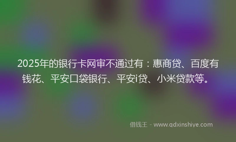 2025年的银行卡网审不通过有：惠商贷、百度有钱花、平安口袋银行、平安i贷、小米贷款等。