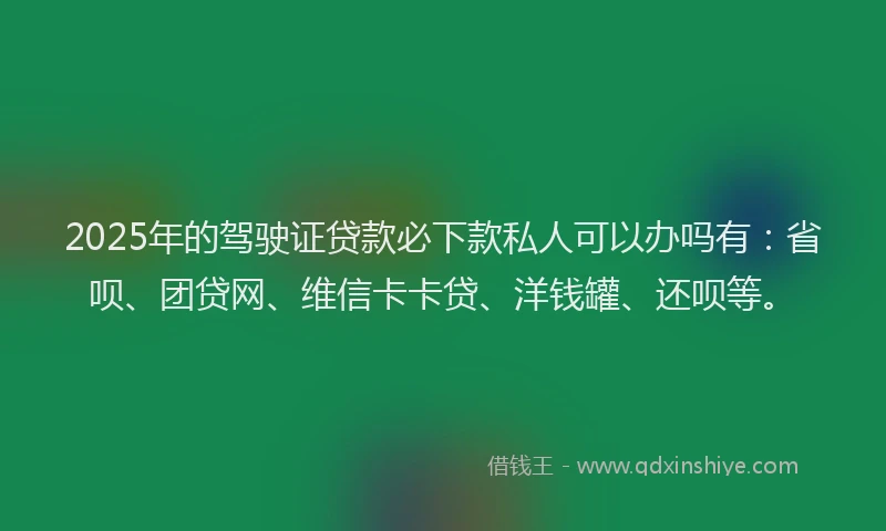 2025年的驾驶证贷款必下款私人可以办吗有：省呗、团贷网、维信卡卡贷、洋钱罐、还呗等。