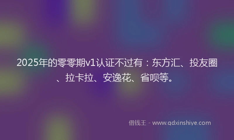 2025年的零零期v1认证不过有：东方汇、投友圈、拉卡拉、安逸花、省呗等。