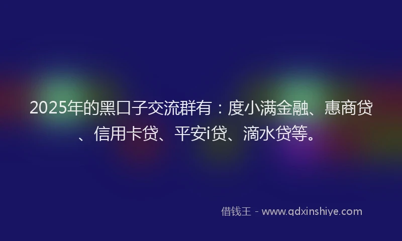 2025年的黑口子交流群有：度小满金融、惠商贷、信用卡贷、平安i贷、滴水贷等。