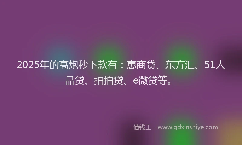 2025年的高炮秒下款有：惠商贷、东方汇、51人品贷、拍拍贷、e微贷等。