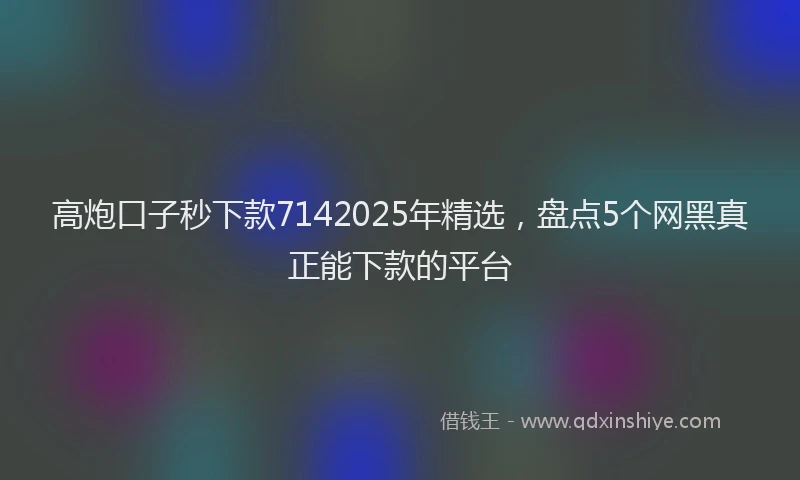 高炮口子秒下款7142025年精选，盘点5个网黑真正能下款的平台