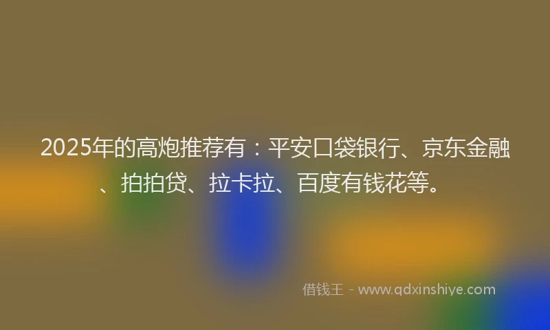2025年的高炮推荐有：平安口袋银行、京东金融、拍拍贷、拉卡拉、百度有钱花等。