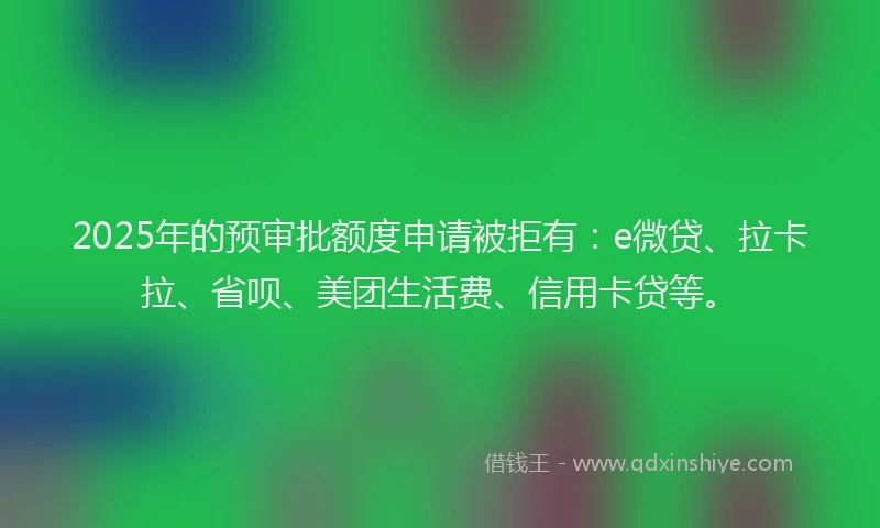 2025年的预审批额度申请被拒有：e微贷、拉卡拉、省呗、美团生活费、信用卡贷等。