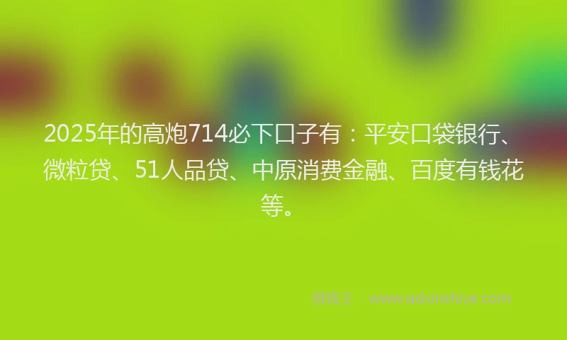 2025年的高炮714必下口子有：平安口袋银行、微粒贷、51人品贷、中原消费金融、百度有钱花等。