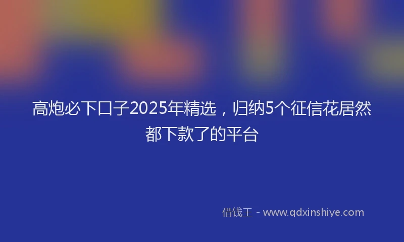 高炮必下口子2025年精选，归纳5个征信花居然都下款了的平台