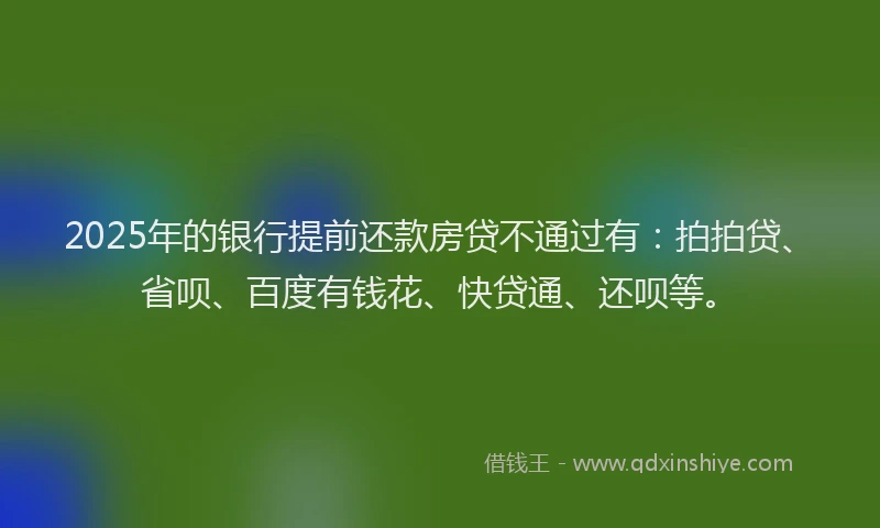 2025年的银行提前还款房贷不通过有：拍拍贷、省呗、百度有钱花、快贷通、还呗等。