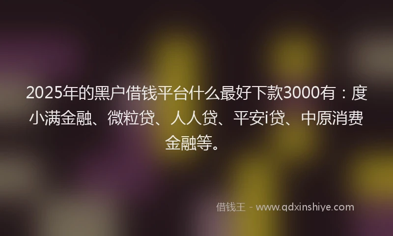 2025年的黑户借钱平台什么最好下款3000有：度小满金融、微粒贷、人人贷、平安i贷、中原消费金融等。