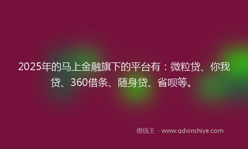 2025年的马上金融旗下的平台有：微粒贷、你我贷、360借条、随身贷、省呗等。