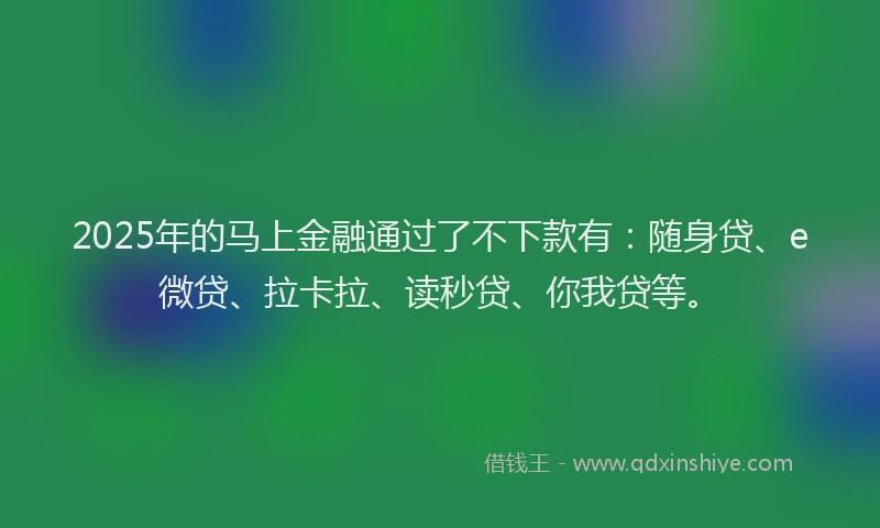 2025年的马上金融通过了不下款有：随身贷、e微贷、拉卡拉、读秒贷、你我贷等。