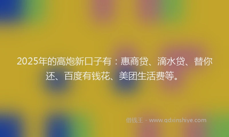 2025年的高炮新口子有：惠商贷、滴水贷、替你还、百度有钱花、美团生活费等。
