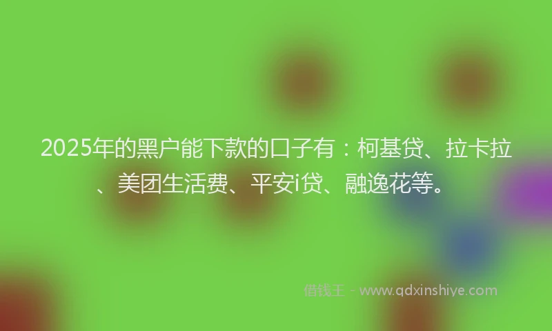 2025年的黑户能下款的口子有：柯基贷、拉卡拉、美团生活费、平安i贷、融逸花等。