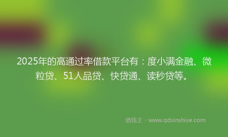 2025年的高通过率借款平台有：度小满金融、微粒贷、51人品贷、快贷通、读秒贷等。