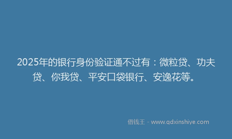 2025年的银行身份验证通不过有：微粒贷、功夫贷、你我贷、平安口袋银行、安逸花等。