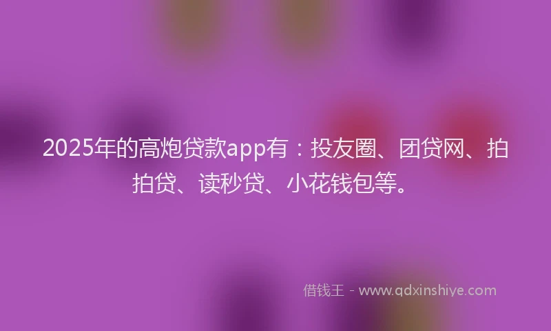 2025年的高炮贷款app有：投友圈、团贷网、拍拍贷、读秒贷、小花钱包等。