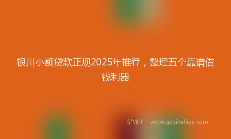 银川小额贷款正规2025年推荐，整理五个靠谱借钱利器