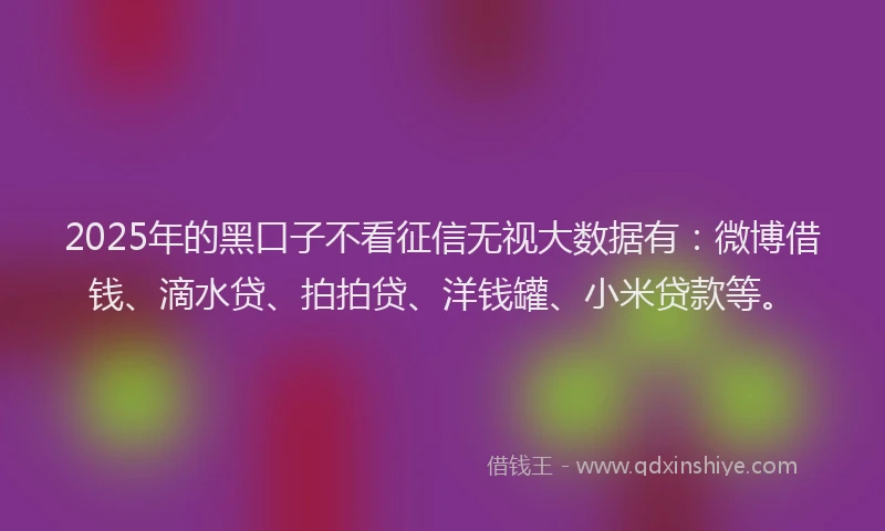 2025年的黑口子不看征信无视大数据有：微博借钱、滴水贷、拍拍贷、洋钱罐、小米贷款等。