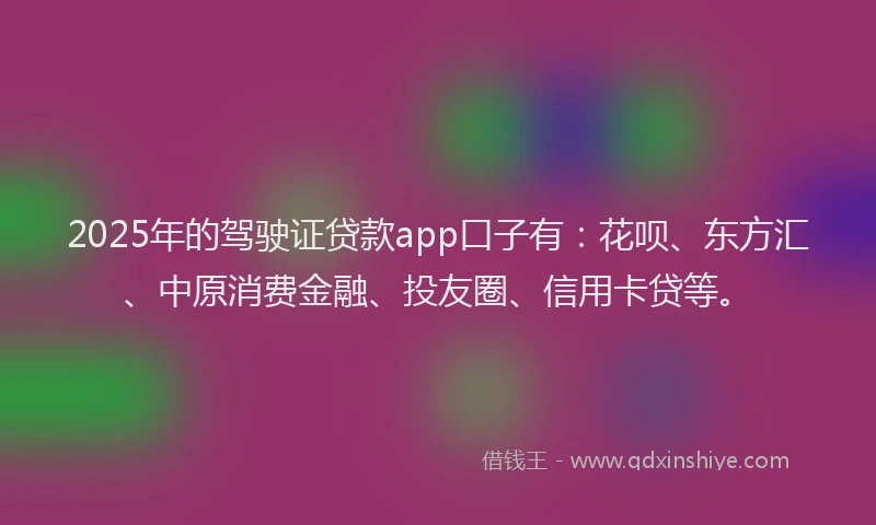 2025年的驾驶证贷款app口子有：花呗、东方汇、中原消费金融、投友圈、信用卡贷等。
