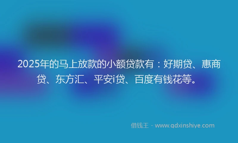 2025年的马上放款的小额贷款有：好期贷、惠商贷、东方汇、平安i贷、百度有钱花等。
