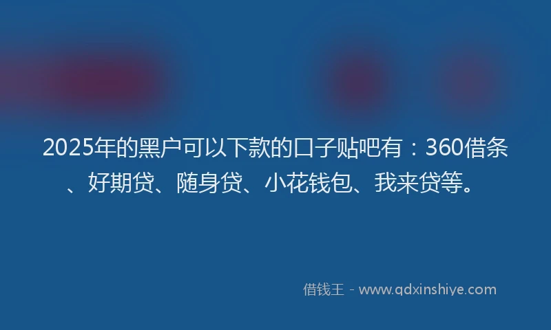 2025年的黑户可以下款的口子贴吧有：360借条、好期贷、随身贷、小花钱包、我来贷等。