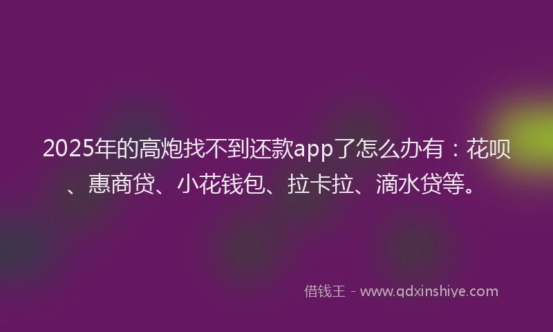 2025年的高炮找不到还款app了怎么办有：花呗、惠商贷、小花钱包、拉卡拉、滴水贷等。