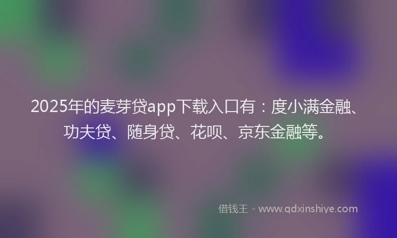 2025年的麦芽贷app下载入口有：度小满金融、功夫贷、随身贷、花呗、京东金融等。