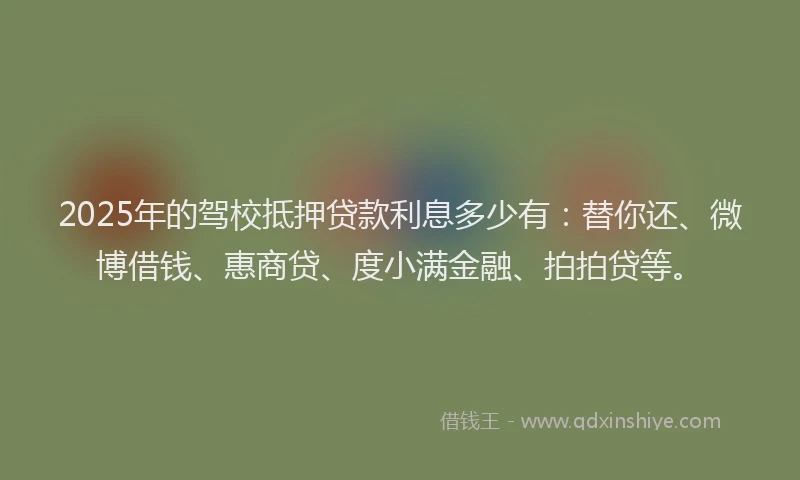 2025年的驾校抵押贷款利息多少有：替你还、微博借钱、惠商贷、度小满金融、拍拍贷等。