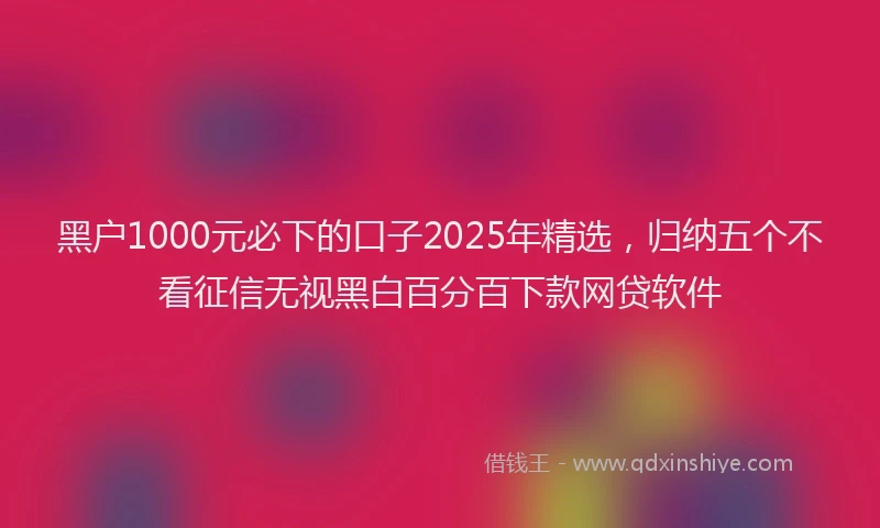 黑户1000元必下的口子2025年精选，归纳五个不看征信无视黑白百分百下款网贷软件