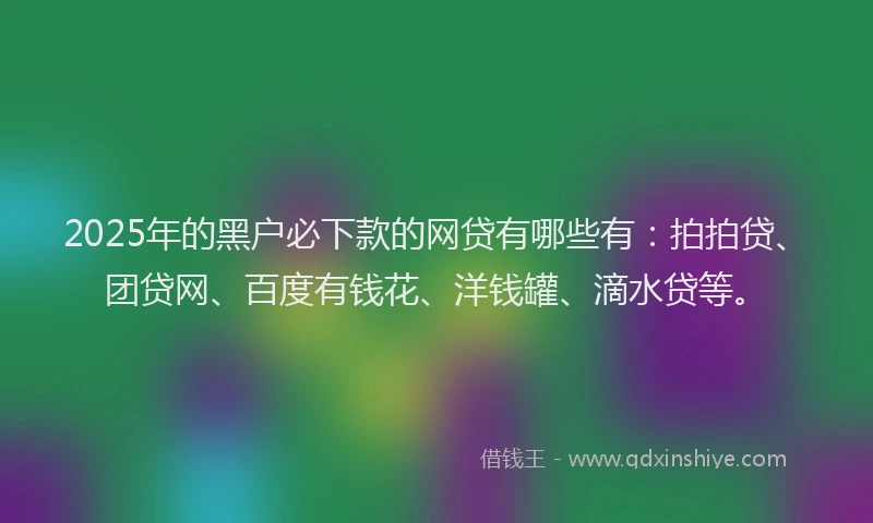 2025年的黑户必下款的网贷有哪些有：拍拍贷、团贷网、百度有钱花、洋钱罐、滴水贷等。