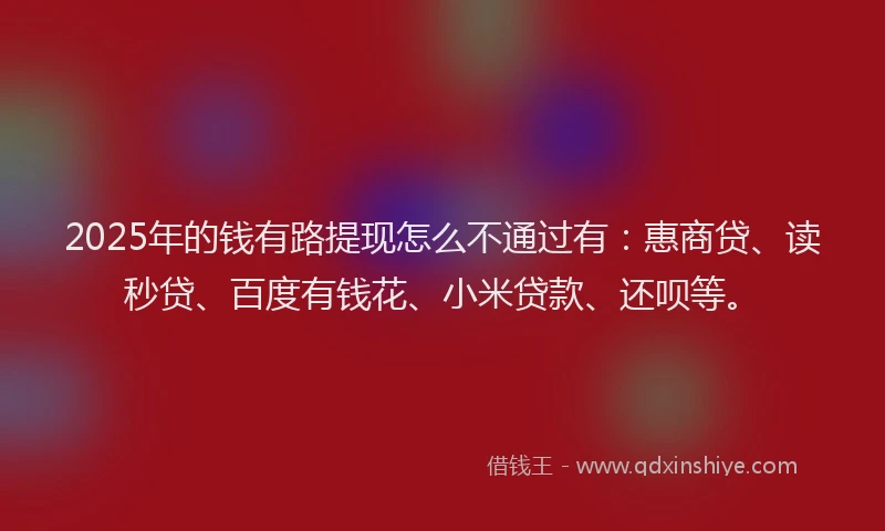 2025年的钱有路提现怎么不通过有：惠商贷、读秒贷、百度有钱花、小米贷款、还呗等。