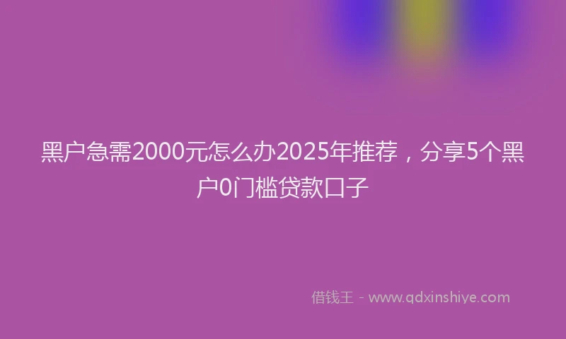 黑户急需2000元怎么办2025年推荐，分享5个黑户0门槛贷款口子