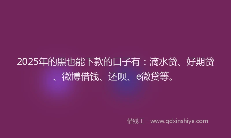 2025年的黑也能下款的口子有：滴水贷、好期贷、微博借钱、还呗、e微贷等。