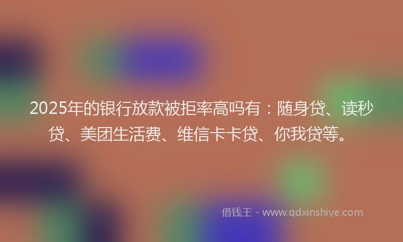 2025年的银行放款被拒率高吗有：随身贷、读秒贷、美团生活费、维信卡卡贷、你我贷等。